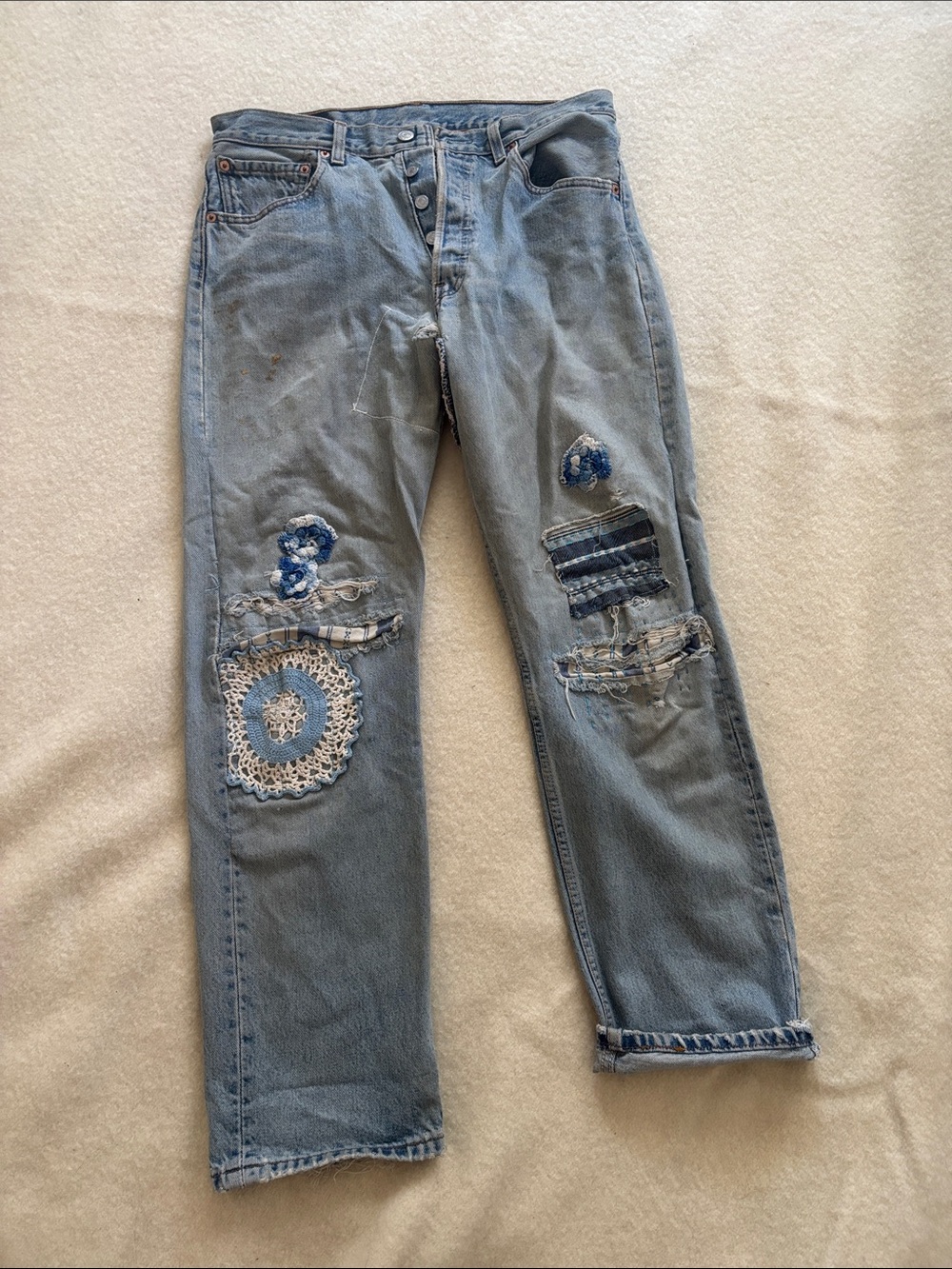 Levi’s 501 Light Blue Women's visibly mended Jeans